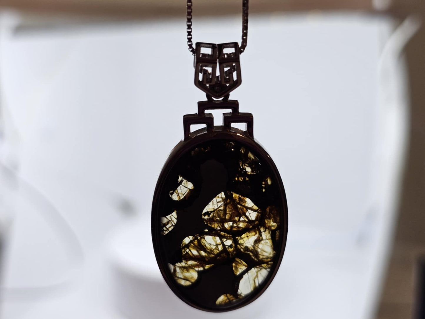 Libyan Desert Glass Impactite Sterling Silver Necklace - 11.8g
