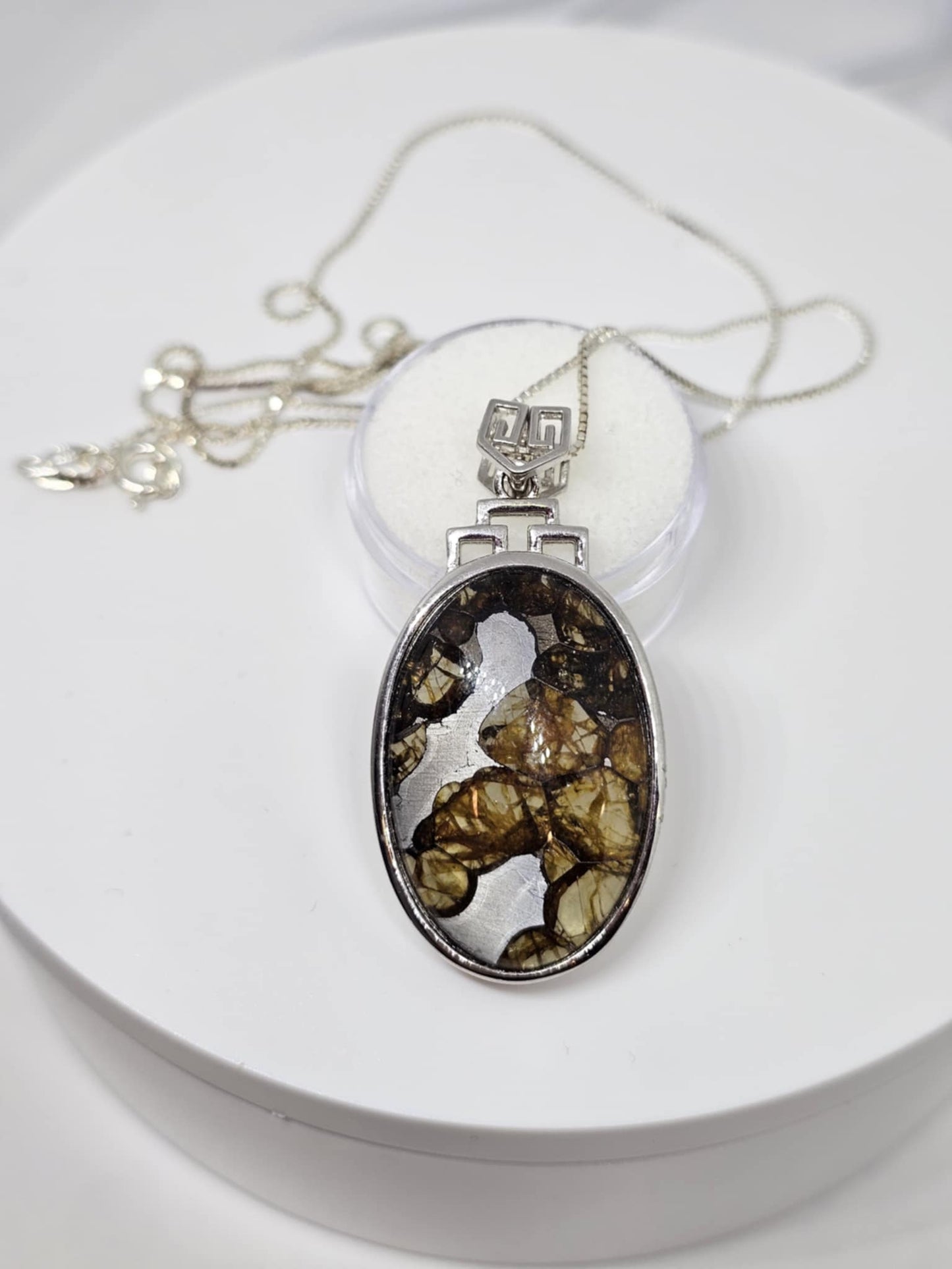 Libyan Desert Glass Impactite Sterling Silver Necklace - 11.8g