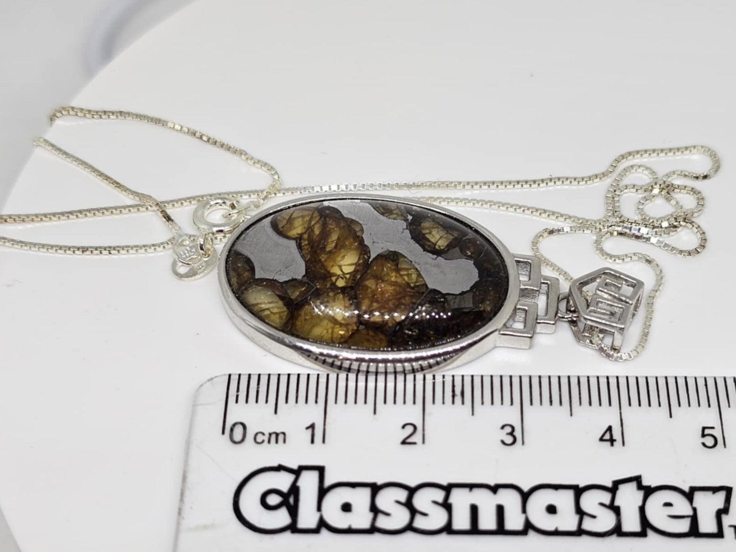 Libyan Desert Glass Impactite Sterling Silver Necklace - 11.8g