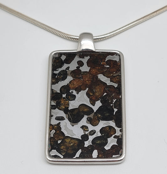 Sericho Pallasite Meteorite Sterling Silver Necklace - 16.1g
