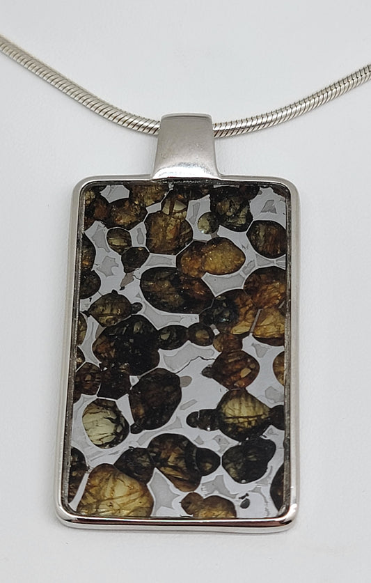 Sericho Pallasite Meteorite Sterling Silver Necklace - 16.58g