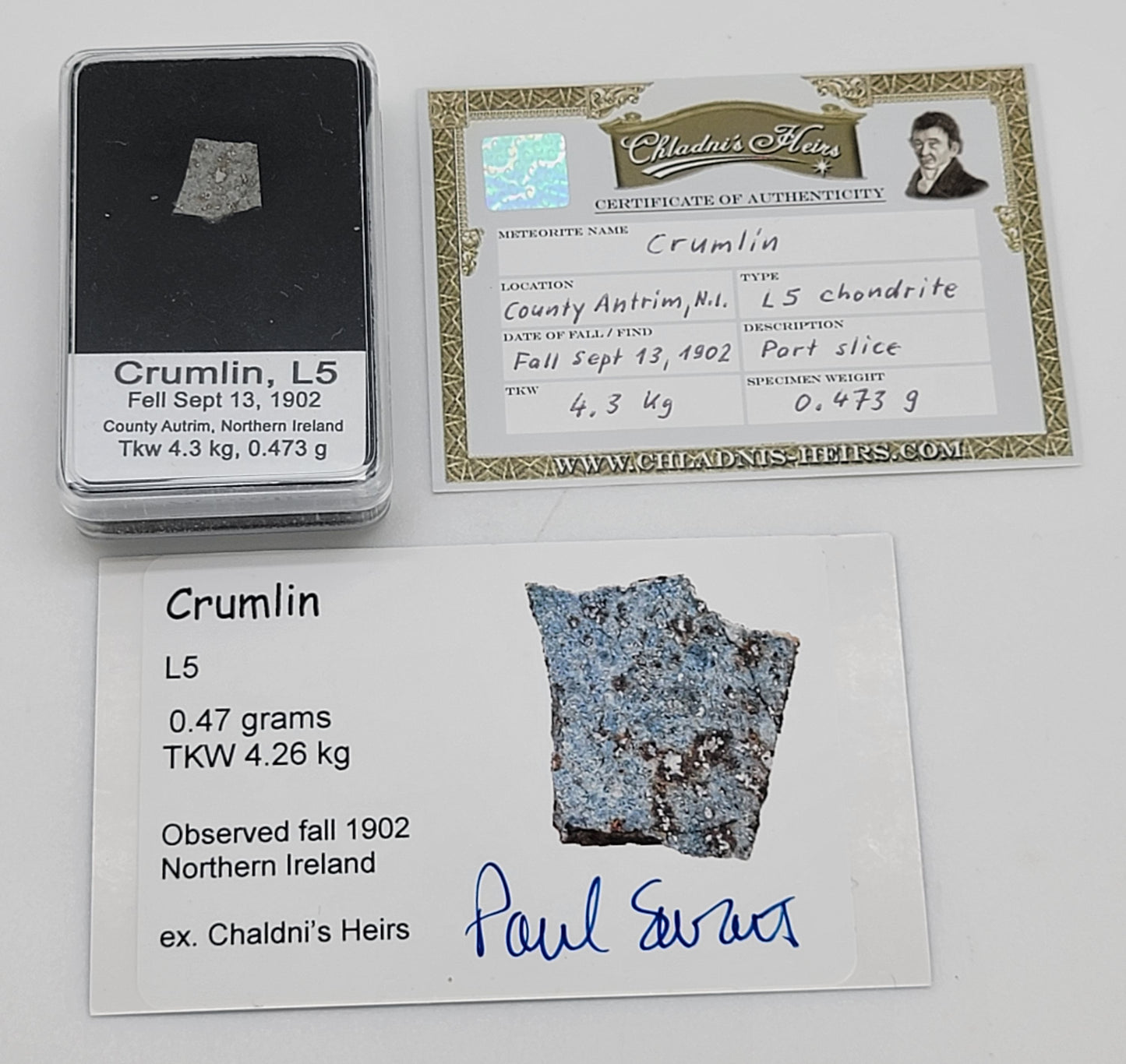 Crumlin Meteorite Slice L5 Chondrite - .473g Witnessed Fall 1902 United Kingdom