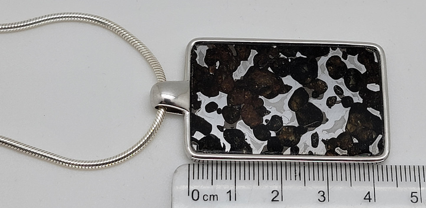 Sericho Pallasite Meteorite Sterling Silver Necklace - 16.1g