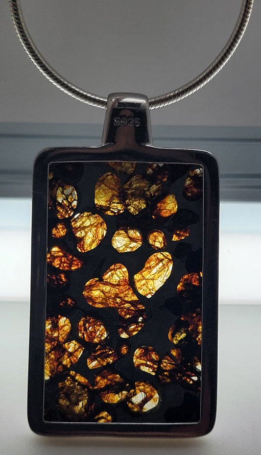 Sericho Pallasite Meteorite Sterling Silver Necklace - 15.8g